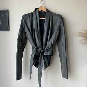 Skingraft Leather Jacket Gray Belted Long Sleeve Leather Wrap Jacket Size M